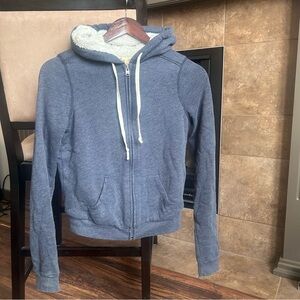 Hollister 2010s Style Navy Fuzzy Fully Lined Full Zip Cotton Blend Hoodie. XS